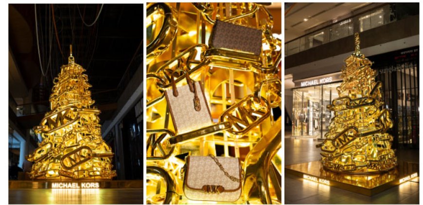 Michael Kors unveils the Gold Empire Chain link Christmas Tree at Jio World Drive, BKC