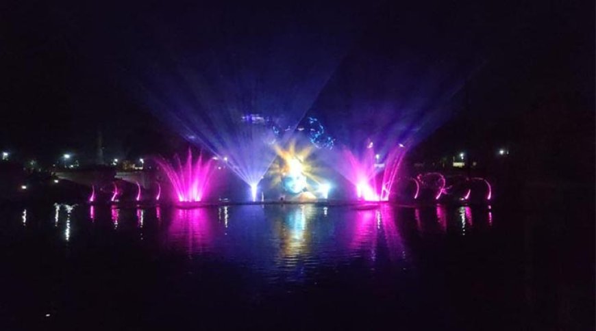 Mesmerising holographic water projection with synchronised fountains and light at surya kund ayodhya by Axis Three Dee Studio